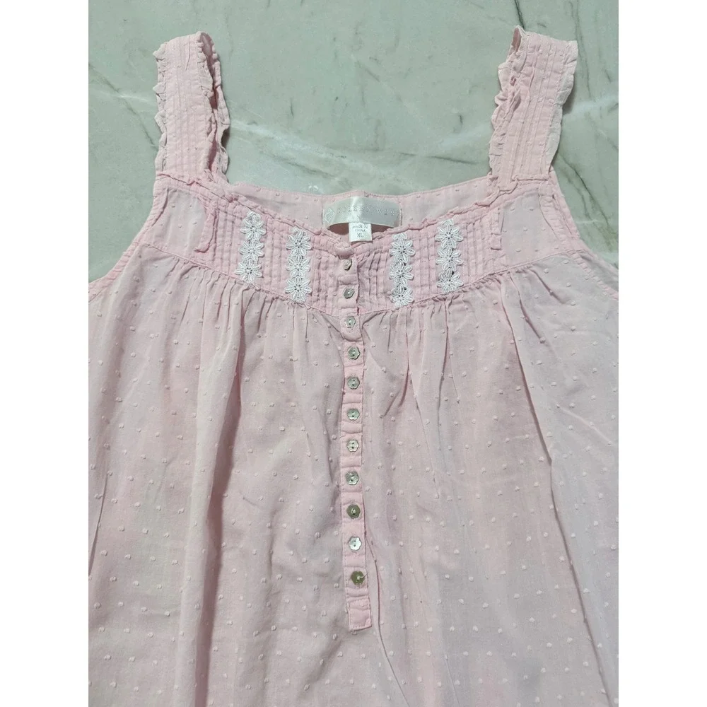 Eileen West Pink Swiss Dot Cotton Nightgown Lace Trim Sleeveless Chemise XL